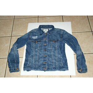 Forever 21 jean jacket womens small distressed denim blue button up